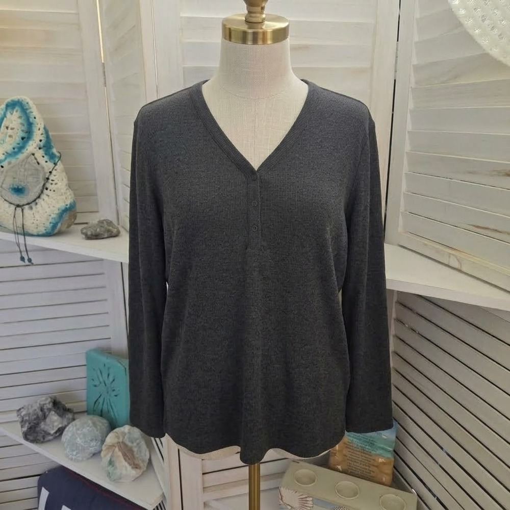 Mario Serrani Italy Women Large Gray Lightweight Henley Sweater Top NWT
